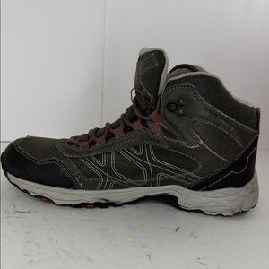 Men's Gray High-Top Hiking Boots with Red Accents